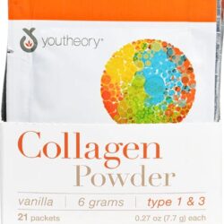 Youtheory Colágeno em Pó Sabor Baunilha - 21 Sachês (5.7g cada) - Vitalidade e Beleza