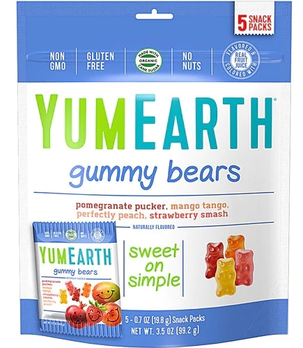 Yum Earth Gummy Bears Pacotes Sortidos - 5 Pacotes Individuais - Delicioso e Saudável!