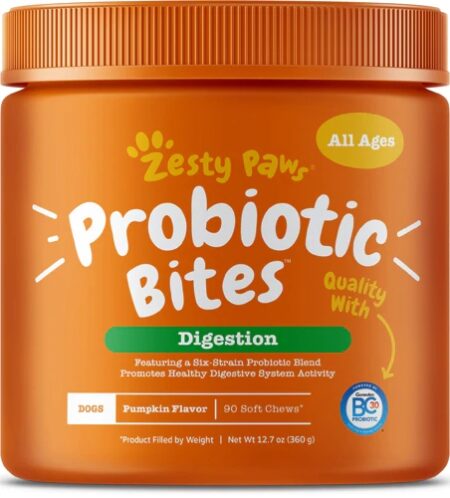 Zesty Paw Probiotic Bites Dog Supplement Pumpkin -- 90 Soft Chews