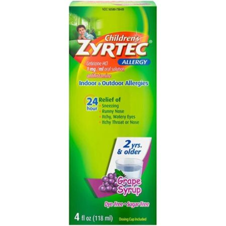 Zyrtec Children's Allergy Sugar free Syrup Grape -- 4 fl oz