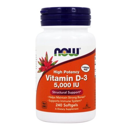 Vitamina D3 Potência Máxima 5000 UI - 240 Softgels NOW Foods