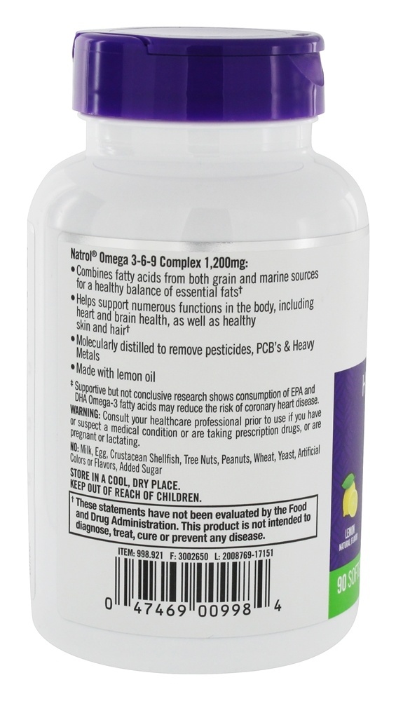 Complexo de Omega 3-6-9 Para a Saúde Cardíaca Sabor Limão 1200 mg. - 90 Softgels Natrol - Imagem 3