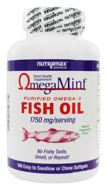 Omega Hortelã purificado Omega - 3 Óleo de peixe Suplemento de saúde do coração Sabor natural de hortelã-pimenta 1750 mg. - 100 Softgels Nutramax Labs