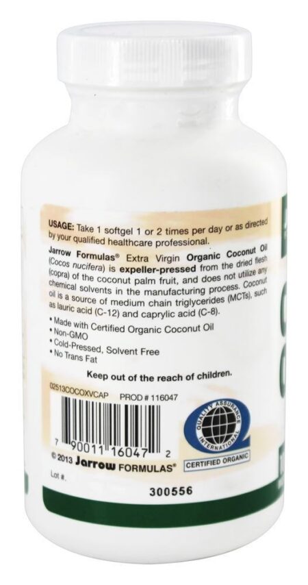 Óleo de coco 100 % de Virgem Extra Orgânica Certificada 1000 mg. - 120 Softgels Jarrow Formulas - Image 3