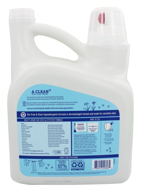 Natural 2x Concentrado Líquido Lavanderia Detergente Natural 99 Cargas Livre & Limpar - 150 fl. oz. Seventh Generation - Image 2