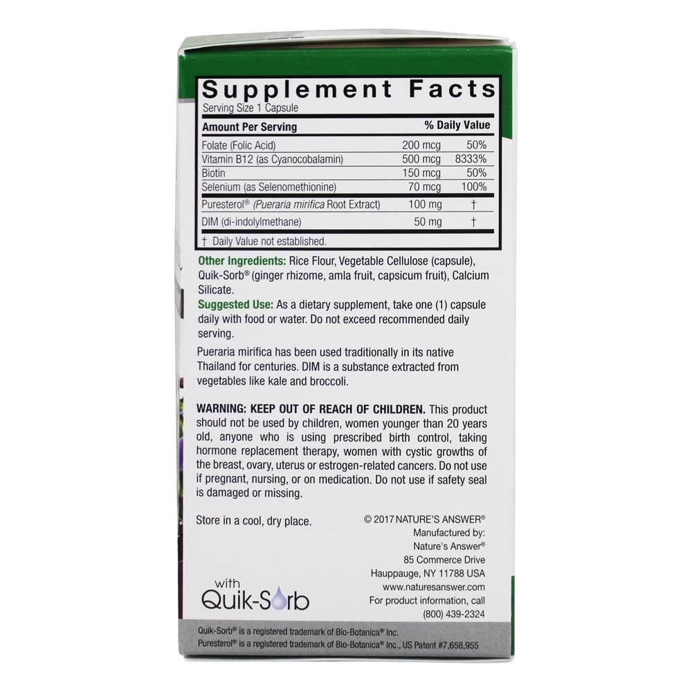 Pueraria Mirifica Suporte Contra Sintomas da Menopausa - Cápsulas vegetarianas 60 Nature's Answer - Imagem 2