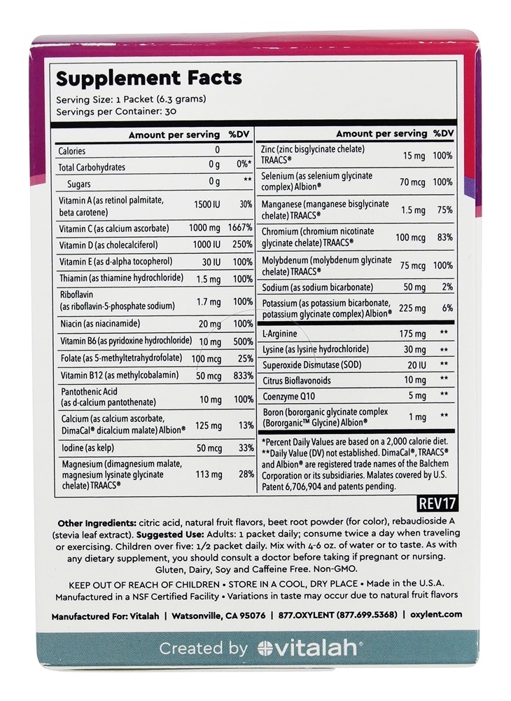5-em-1 Bebida Multivitamínica Sabor Amora & Romã - 30 Pacotes (s) Oxylent - Imagem 2
