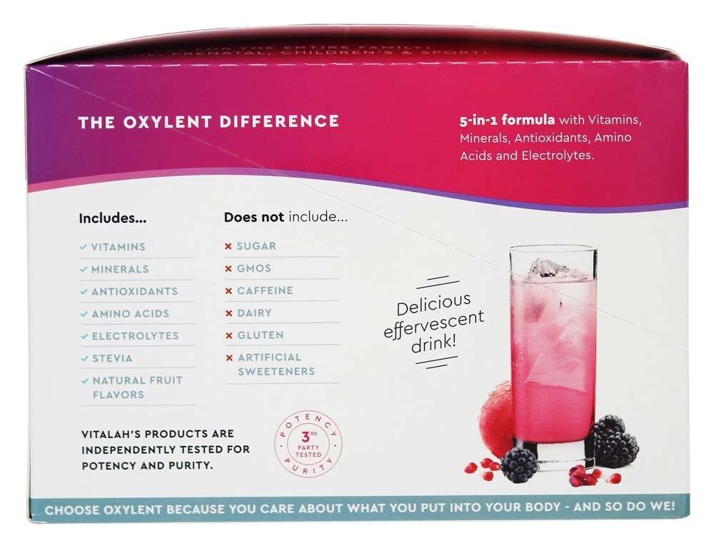 5-em-1 Bebida Multivitamínica Sabor Amora & Romã - 30 Pacotes (s) Oxylent - Imagem 4
