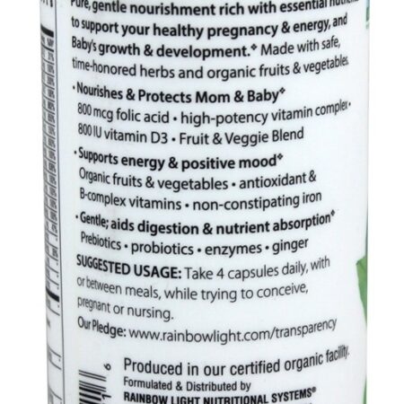 Multivitamínico pré-natal certificado com produtos orgânicos - Cápsulas vegetarianas 120 Rainbow Light - Imagem 3