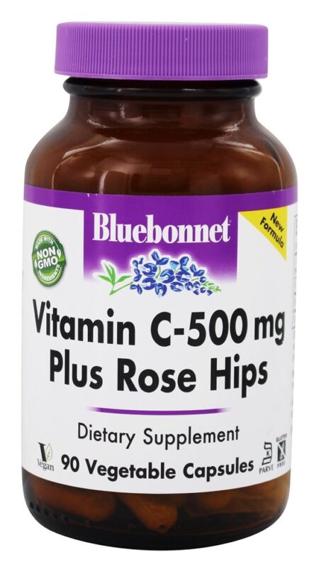 Vitamina C500 Mais Rosa Quadris Dietético Completar - Cápsulas vegetarianas 90 Bluebonnet Nutrition