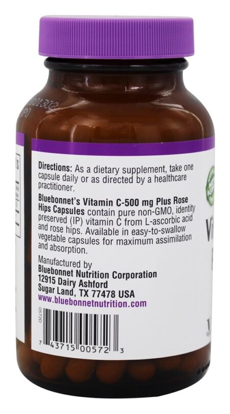 Vitamina C500 Mais Rosa Quadris Dietético Completar - Cápsulas vegetarianas 90 Bluebonnet Nutrition - Image 3