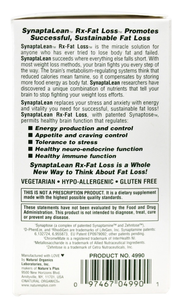Terapêutica Avançada SynaptaLean RX-Fat Loss - 60 Tablets Natures Plus - Imagem 2