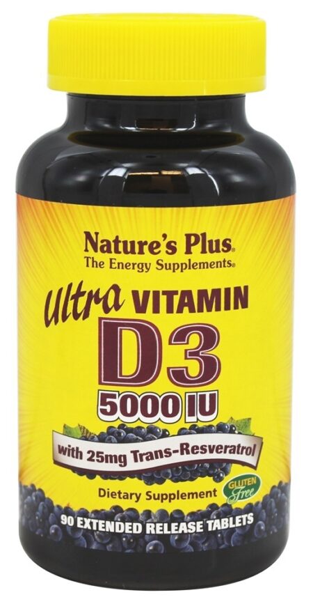 Ultra Vitamina D3 Com 25 mg Trans-Resveratrol 5000 IU - 90 Tablets Natures Plus