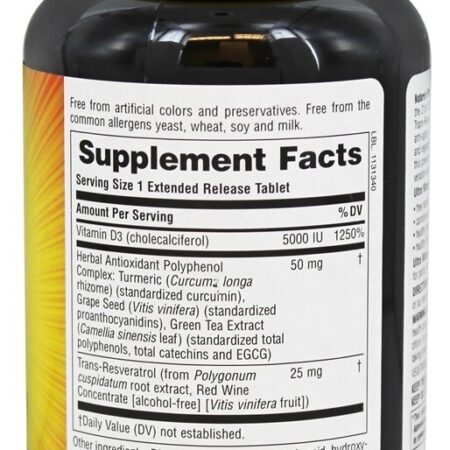 Ultra Vitamina D3 Com 25 mg Trans-Resveratrol 5000 IU - 90 Tablets Natures Plus - Imagem 2