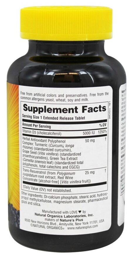 Ultra Vitamina D3 Com 25 mg Trans-Resveratrol 5000 IU - 90 Tablets Natures Plus - Image 2