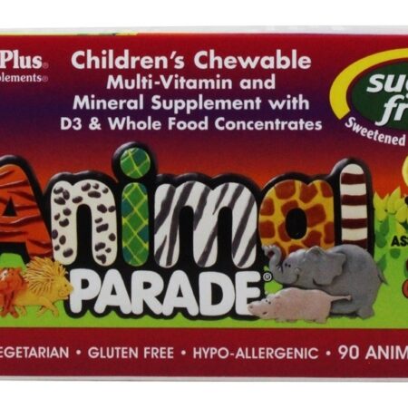 Fonte De Vida Animal Desfile Infantil Múltiplas-Vitamina e Mineral Variado Cereja, Laranja & Uva - 90 comprimidos mastigáveis Natures Plus - Imagem 2