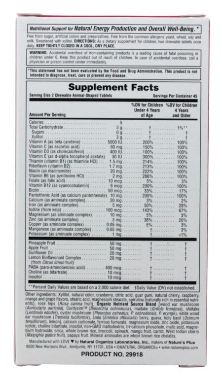 Fonte De Vida Animal Desfile Infantil Múltiplas-Vitamina e Mineral Variado Cereja, Laranja & Uva - 90 comprimidos mastigáveis Natures Plus - Image 3
