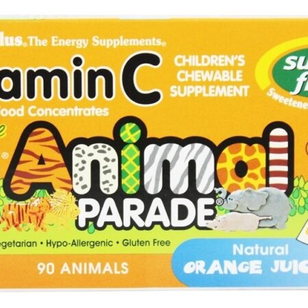 Fonte De Vida Animal Desfile Infantil Vitamina C Mastigável Açúcar-Livre Natural Laranja Suco Sabor - 90 comprimidos mastigáveis Natures Plus - Imagem 3