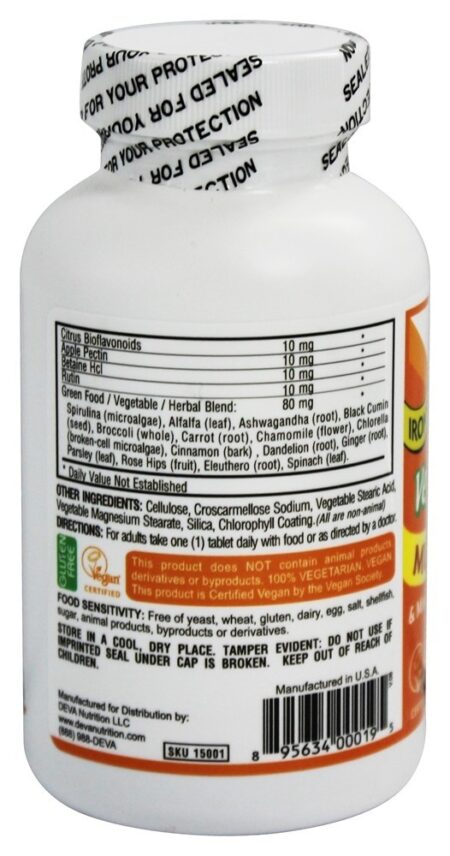 Suplemento Multivitamínico & Mineral Vegano Diário Sem Ferro - 90 Comprimidos revestidos Deva Nutrition - Image 3