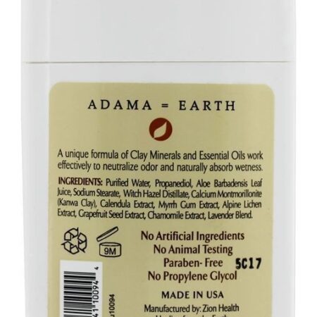 Adama Minerais Argila Secar Desodorante Vara Lavanda - 2.5 oz. Zion Health - Imagem 2