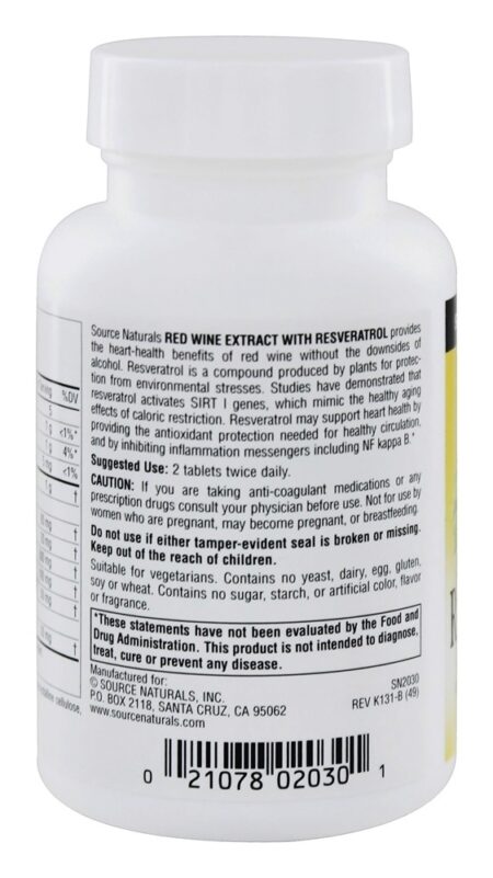 Extrato de Vinho Tinto com Resveratrol - 60 Tablets Source Naturals - Image 3