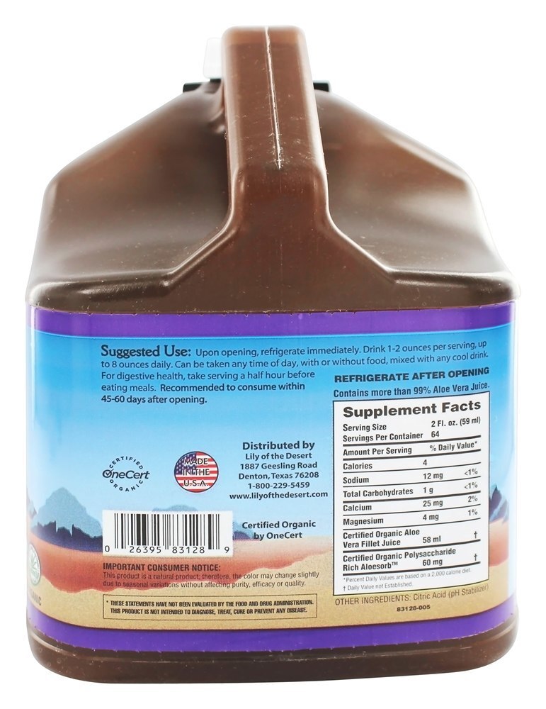 Conservante de filé interno de suco orgânico de aloe vera sem conservantes - 128 fl. oz. Lily Of The Desert - Imagem 2