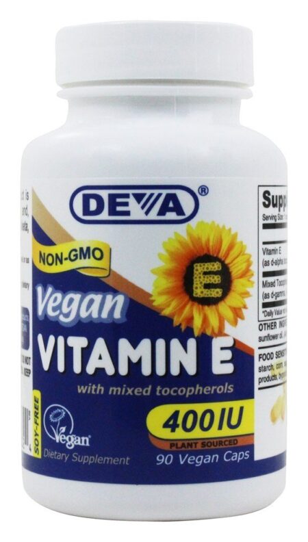 Vitamina E Vegana Natural com Tocoferóis Mistos 400 IU - Cápsulas vegetarianas 90 Deva Nutrition