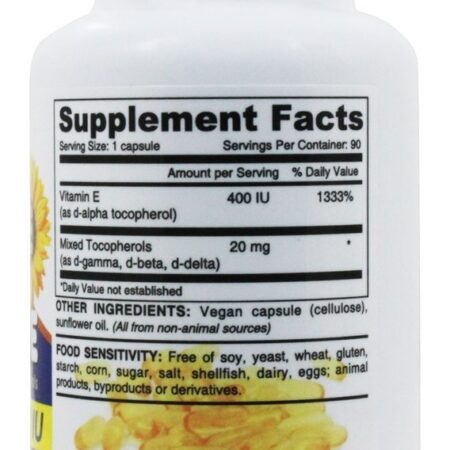 Vitamina E Vegana Natural com Tocoferóis Mistos 400 IU - Cápsulas vegetarianas 90 Deva Nutrition - Imagem 2