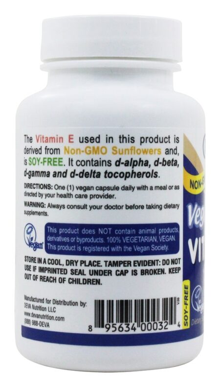 Vitamina E Vegana Natural com Tocoferóis Mistos 400 IU - Cápsulas vegetarianas 90 Deva Nutrition - Image 3