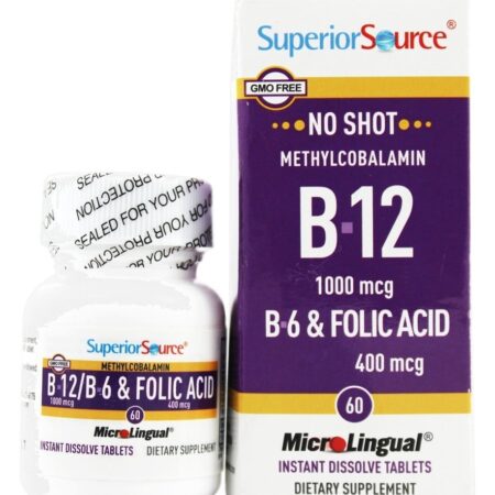 B12 Metilcobalamina 1000 mcg Com B6 & Ácido Fólico 400 mcg. – 60 Tablets Superior Source — foto 1 B12 Metilcobalamina 1000 mcg Com B6 & Ácido Fólico 400 mcg. – 60 Tablets Superior Source — foto 1