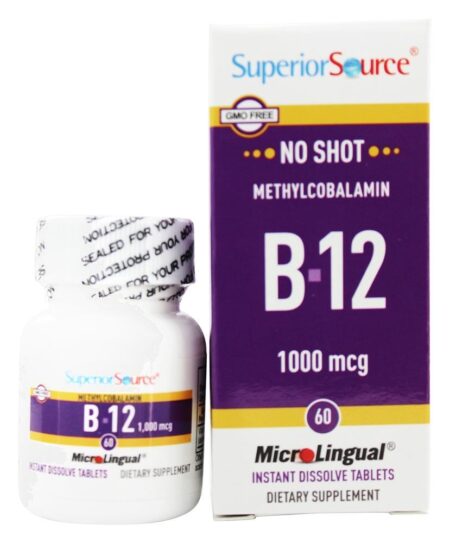 Sem Tiro B12 Metilcobalamina Instantâneo Dissolver 1000 mcg. - 60 Tablets Superior Source