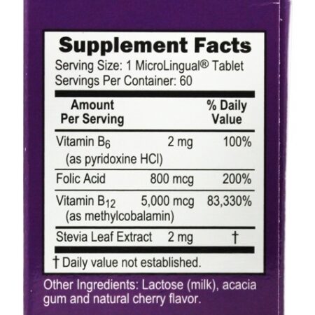 B12 Metilcobalamina 5000 mcg. Com B6 e Ácido Fólico 800 mcg. - 60 Tablets Superior Source - Imagem 2