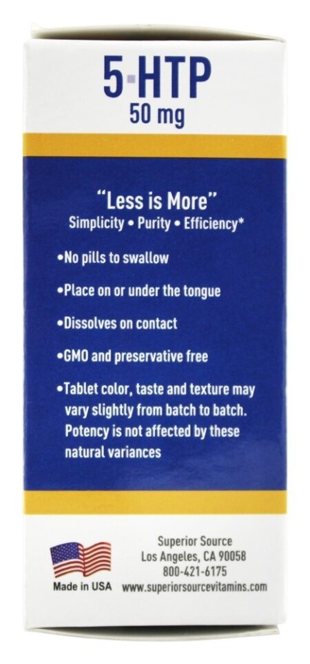 5-HTP Melhorador de Humor Dissolução Instantânea 50 mg. - 60 Tablets Superior Source - Image 3