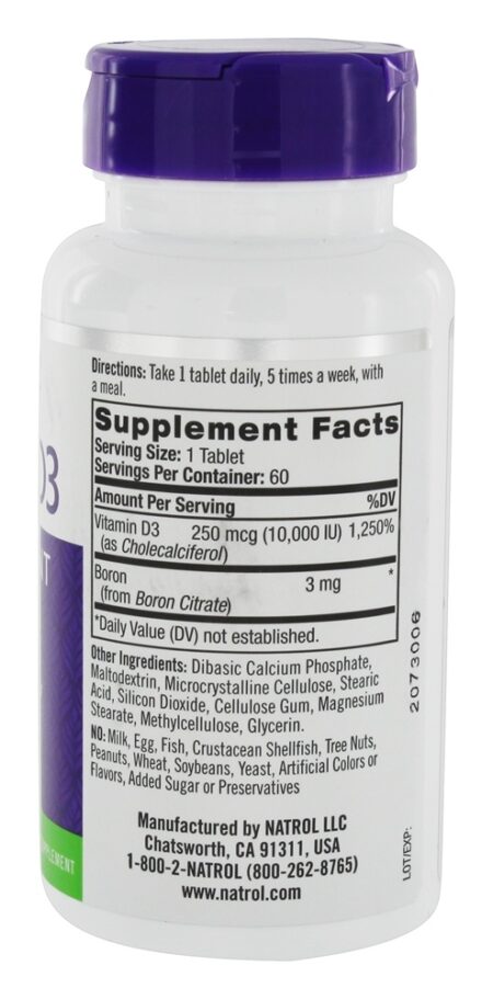 Vitamina D3 Potência Máxima para Saúde Óssea e Articular 10000 UI - 60 Tablets Natrol - Image 2