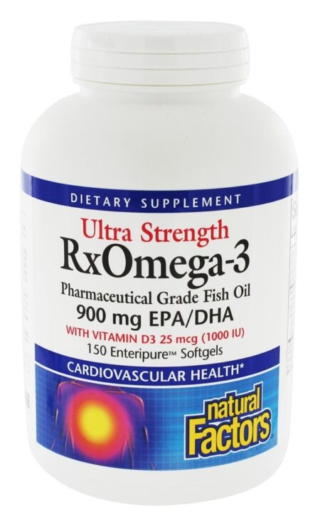 Óleo de Peixe de Grau Farmacêutico Ultra Strength RxOmega-3 900 mg EPA / DHA 900 mg. - 150 Softgels Natural Factors