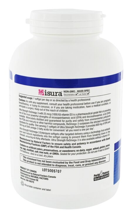 Óleo de Peixe de Grau Farmacêutico Ultra Strength RxOmega-3 900 mg EPA / DHA 900 mg. - 150 Softgels Natural Factors - Image 3