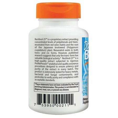 Trans-Resveratrol 200 Com ResVinol 200 mg. - Cápsulas vegetarianas 60 Doctor's Best - Imagem 3