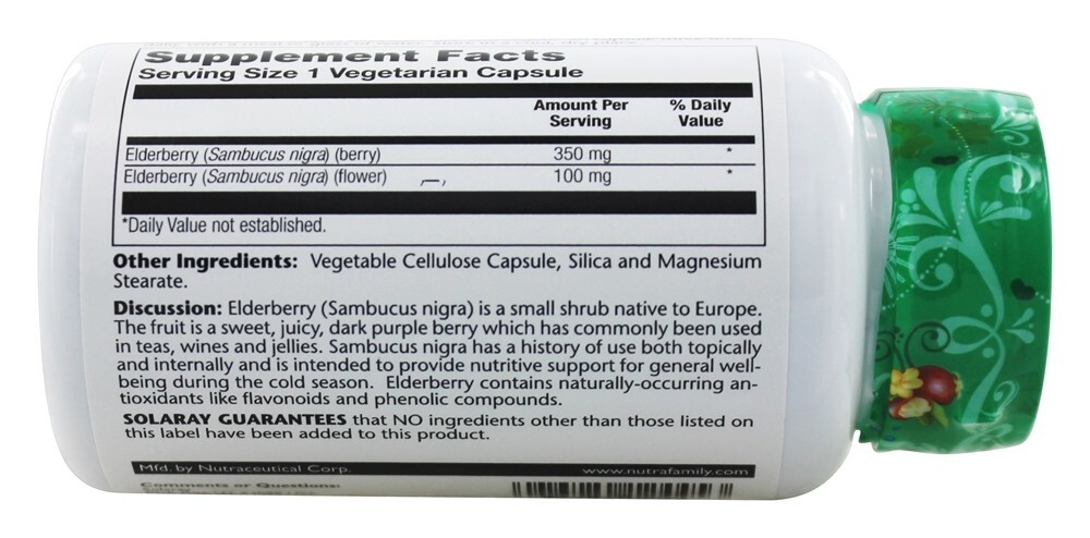 Sabugueiro Sambucu Nigra 450 mg. - Cápsulas 100 Solaray - Imagem 2
