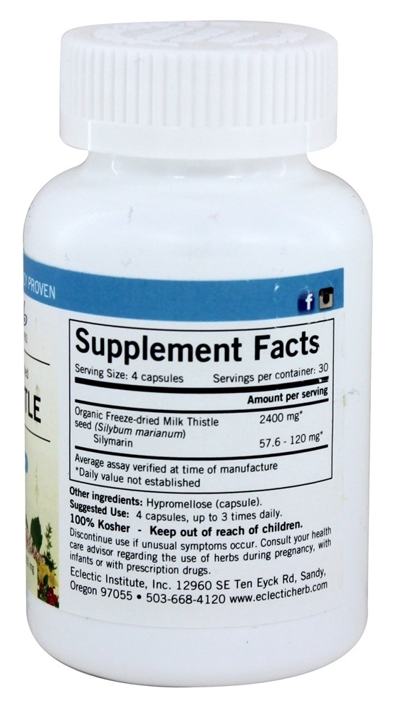 Refeição de Semente de Cardo de Leite Fresca Congelada Seca 600 mg. - Cápsulas vegetarianas 120 Eclectic Institute - Imagem 2