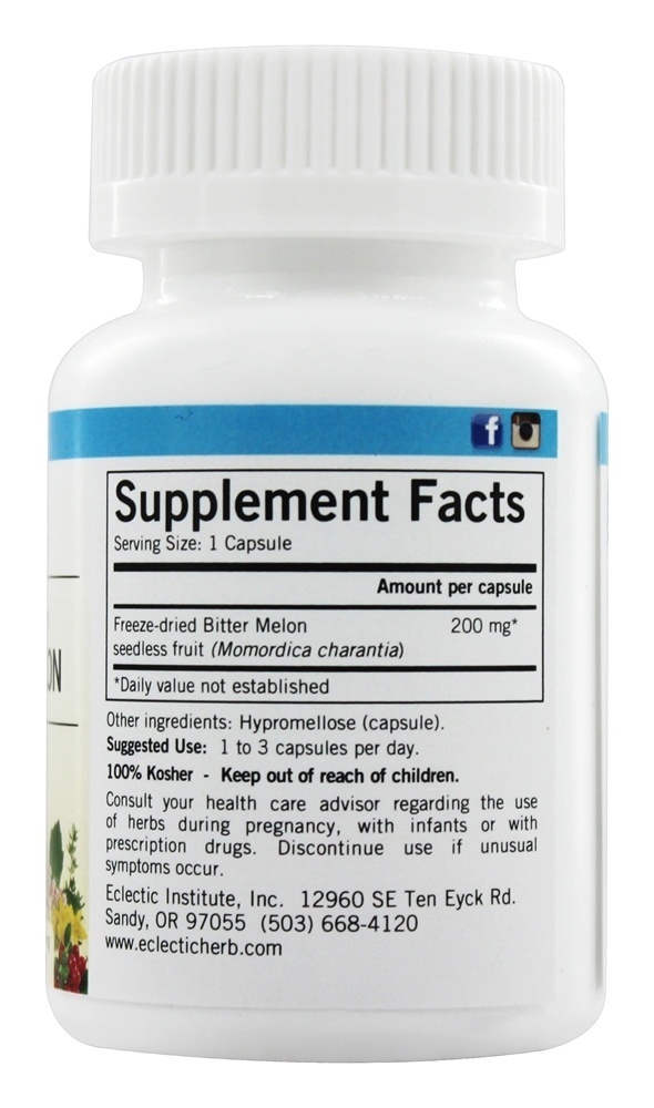 Melão Amargo Fruta Integral Fresco Cru Congelado 200 mg. - Cápsulas vegetarianas 90 Eclectic Institute - Imagem 2