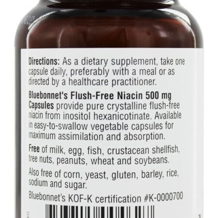 Niacina Flush-Free 500 mg. - Cápsulas vegetarianas 60 Bluebonnet Nutrition - Imagem 3