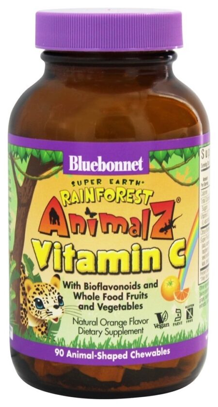 Animalz Vitamina C Sabor Natural De Laranja - 90 Mastigáveis Bluebonnet Nutrition