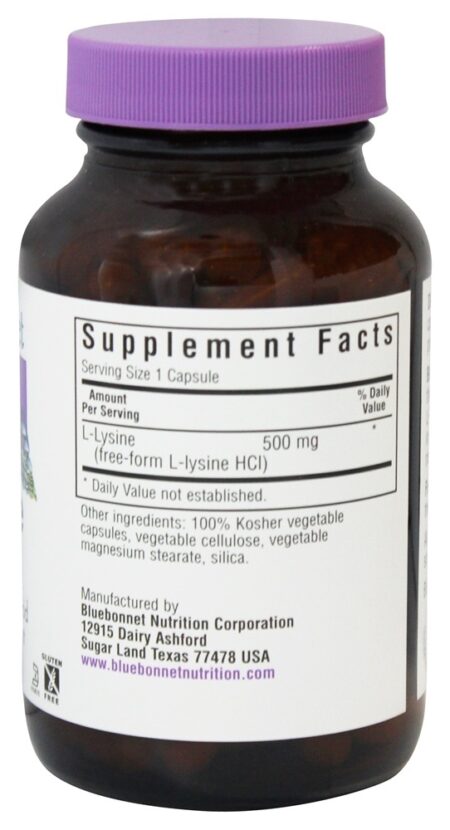 L Lisina Aminoácido de Forma Livre 500 mg. - Cápsulas vegetarianas 100 Bluebonnet Nutrition - Image 2