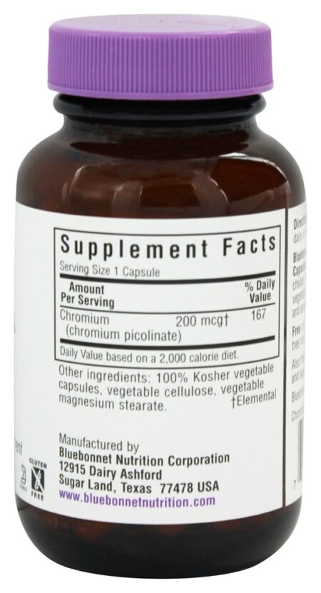 Crômio Picolinate Quelado 200 mcg. - Cápsulas vegetarianas 100 Bluebonnet Nutrition - Image 2