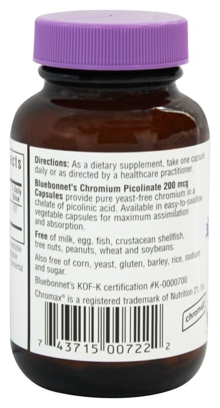 Crômio Picolinate Quelado 200 mcg. - Cápsulas vegetarianas 100 Bluebonnet Nutrition - Image 3