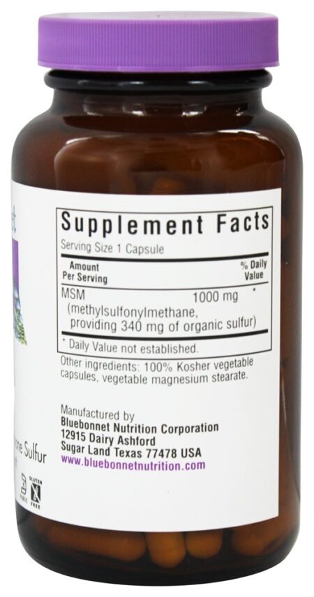 MSM Patenteado Metilsulfonilmetano Sulphur 1000 mg. - Cápsulas vegetarianas 120 Bluebonnet Nutrition - Image 2