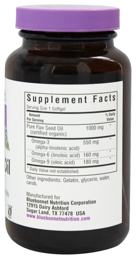 Óleo de semente de linho orgânico certificado 1000 mg. - 100 Softgels Bluebonnet Nutrition - Image 2