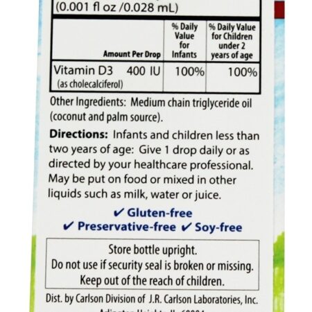 Super Daily D3 Para Bebês 400 UI - 0.35 fl. oz. Carlson Labs - Imagem 2