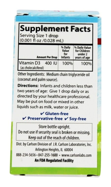 Super Daily D3 Para Bebês 400 UI - 0.35 fl. oz. Carlson Labs - Image 2