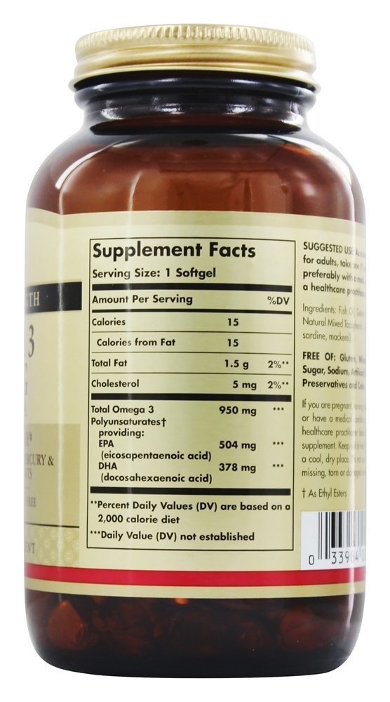 Omega-3 EPA & DHA Potência Tripla 950 mg. - 100 Softgels Solgar - Imagem 2